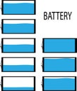 A set of signs battery located horizontally with different charge levels in the form of a blue wave